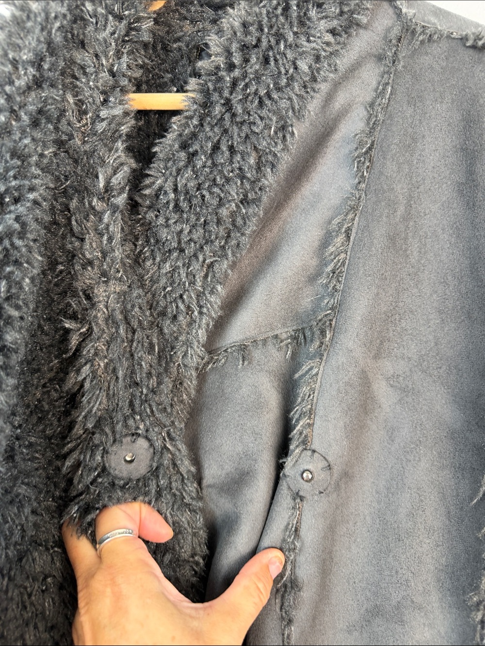 Johnny Was BIYA Shearling Faux Suede Embroidered Coat Hippie Boho XS Long Jacket - Picture 8 of 16